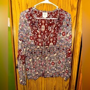 🚨 3/15 SALE 🚨 Knox Rose Maroon V-Neck Front Tassle Peasant Blouse